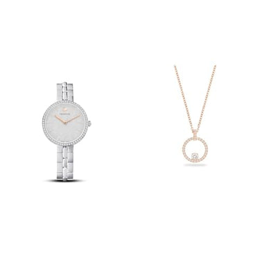 Swarovski Cosmopolitan Uhr, Metallarmband, Silberfarben, Edelstahl & Creativity Anhänger, Rund, Weiss, Roségold-Legierungsschicht im Sale